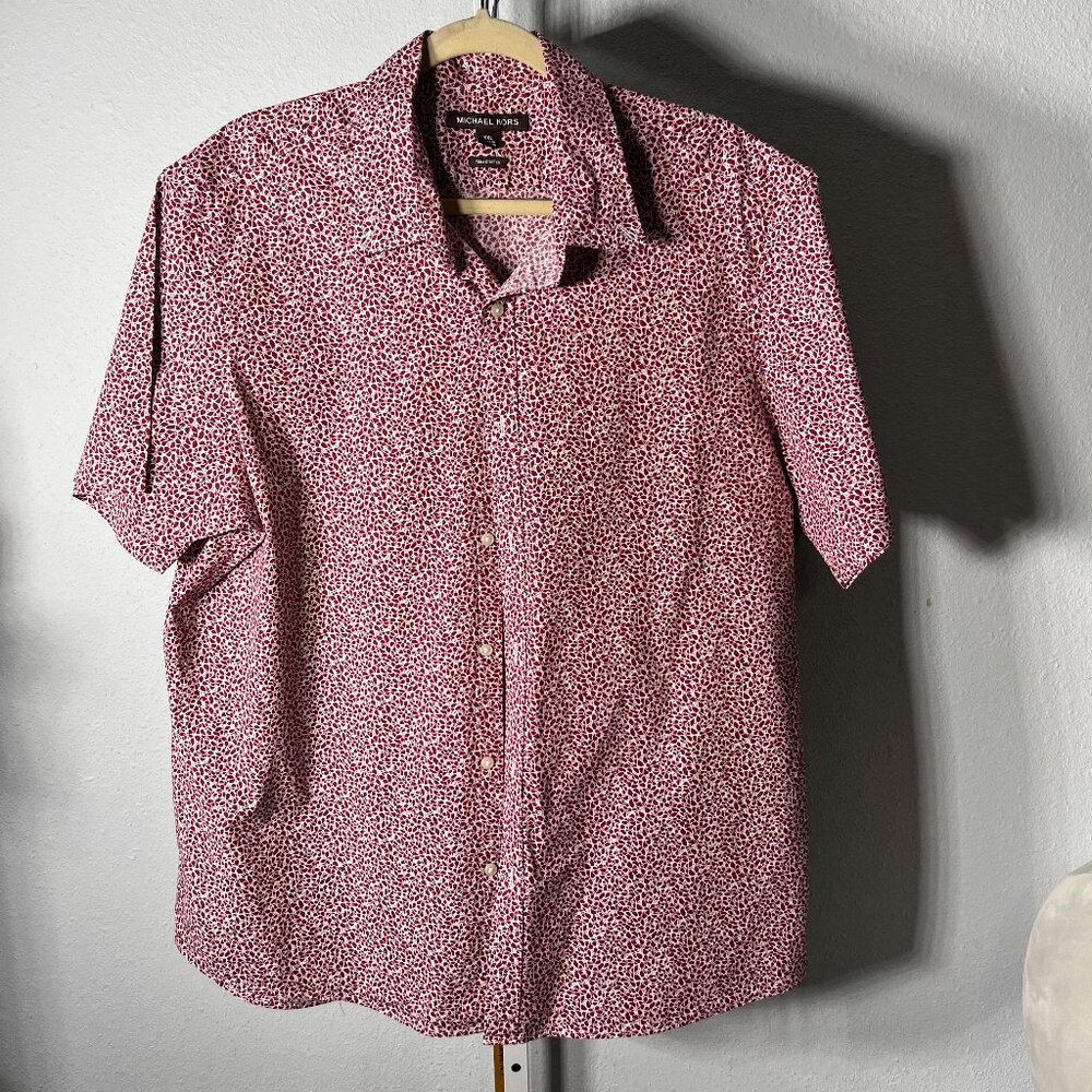 Michael Kors Trim Stretch Cotton Blend Short-Sleeve Button-Up SZ XXL